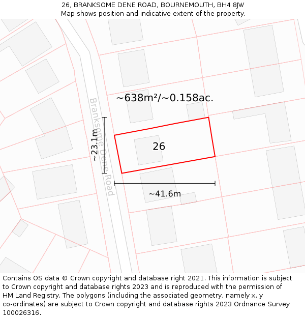 26, BRANKSOME DENE ROAD, BOURNEMOUTH, BH4 8JW: Plot and title map