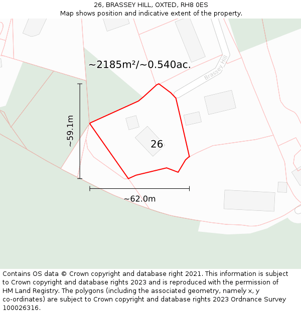 26, BRASSEY HILL, OXTED, RH8 0ES: Plot and title map