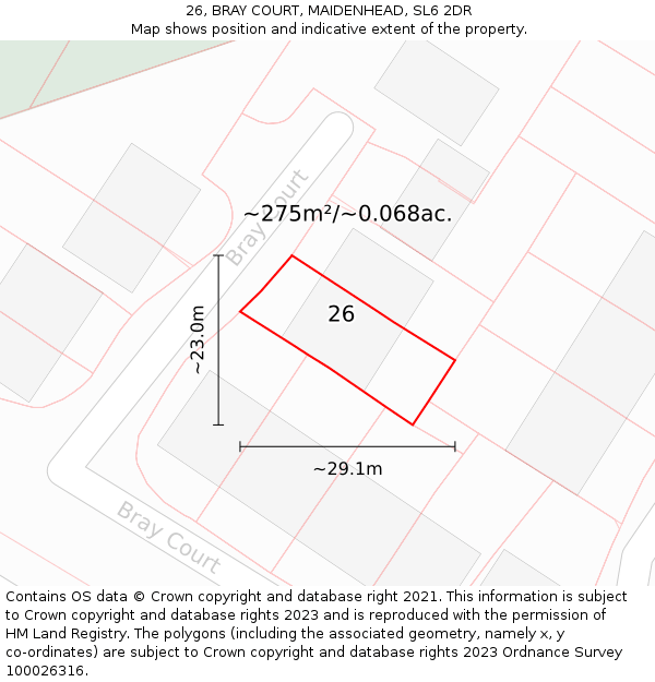 26, BRAY COURT, MAIDENHEAD, SL6 2DR: Plot and title map
