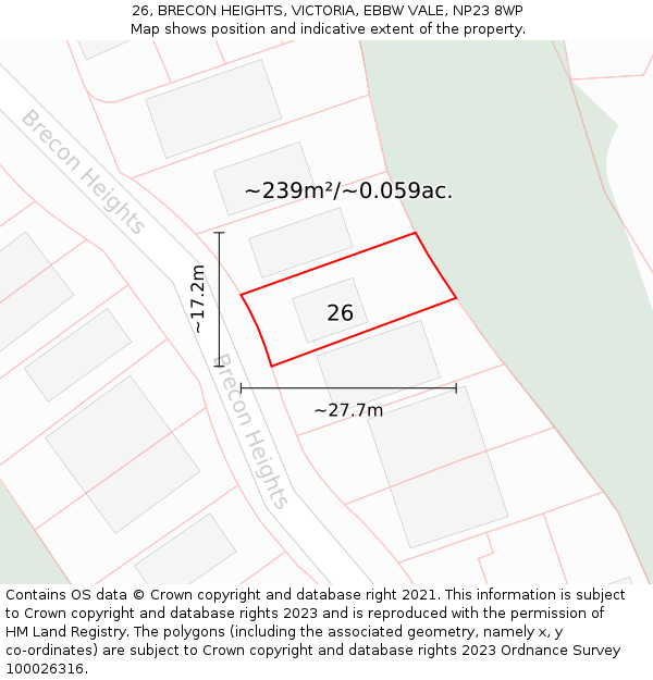 26, BRECON HEIGHTS, VICTORIA, EBBW VALE, NP23 8WP: Plot and title map