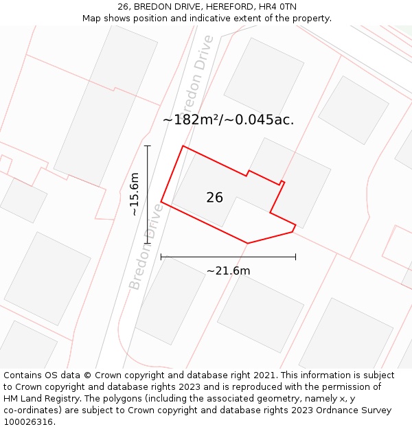 26, BREDON DRIVE, HEREFORD, HR4 0TN: Plot and title map