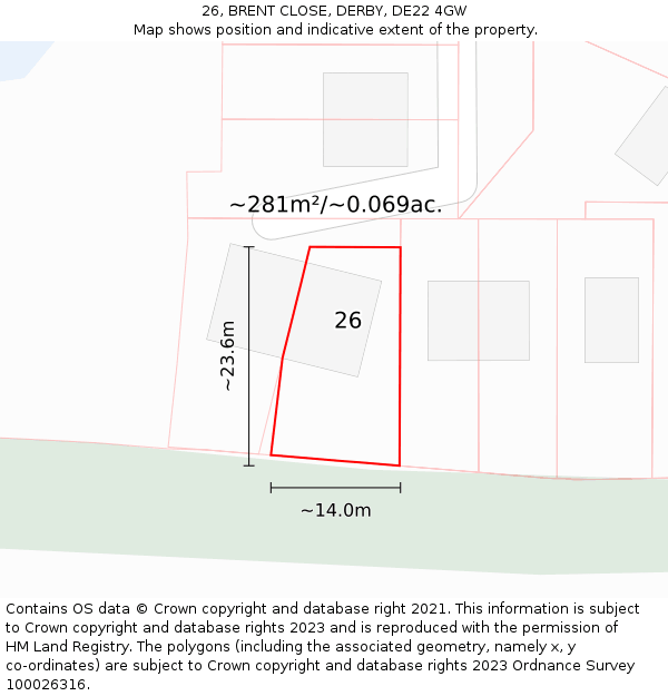 26, BRENT CLOSE, DERBY, DE22 4GW: Plot and title map