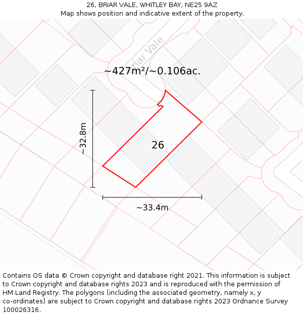 26, BRIAR VALE, WHITLEY BAY, NE25 9AZ: Plot and title map