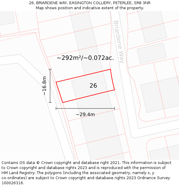 26, BRIARDENE WAY, EASINGTON COLLIERY, PETERLEE, SR8 3NR: Plot and title map