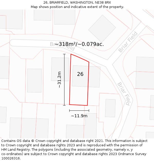 26, BRIARFIELD, WASHINGTON, NE38 8RX: Plot and title map