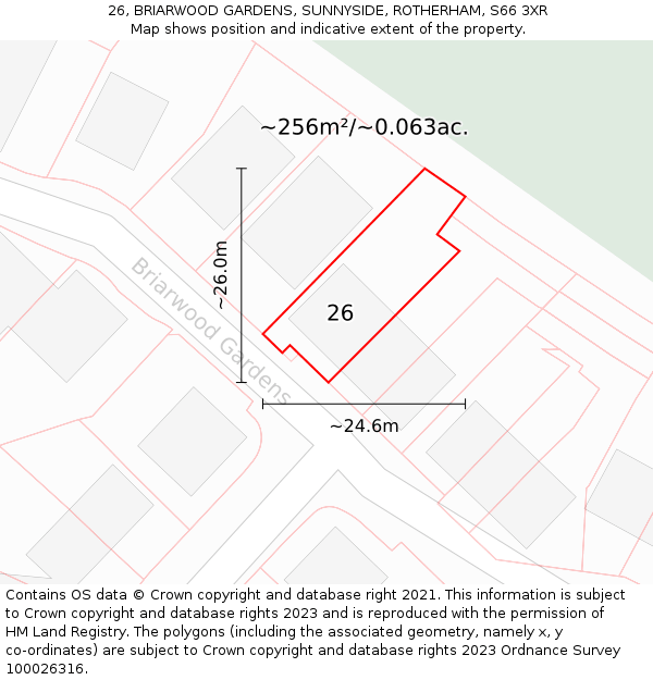 26, BRIARWOOD GARDENS, SUNNYSIDE, ROTHERHAM, S66 3XR: Plot and title map