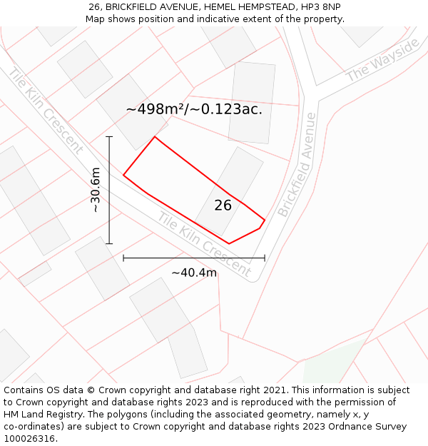 26, BRICKFIELD AVENUE, HEMEL HEMPSTEAD, HP3 8NP: Plot and title map