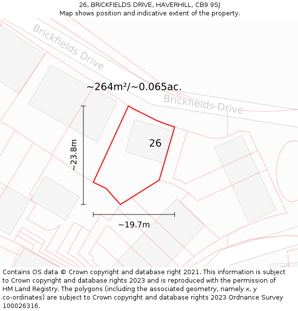 26, BRICKFIELDS DRIVE, HAVERHILL, CB9 9SJ: Plot and title map