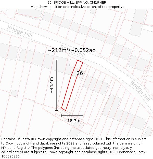 26, BRIDGE HILL, EPPING, CM16 4ER: Plot and title map