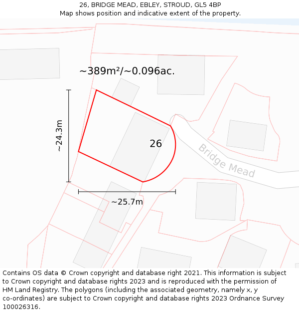 26, BRIDGE MEAD, EBLEY, STROUD, GL5 4BP: Plot and title map
