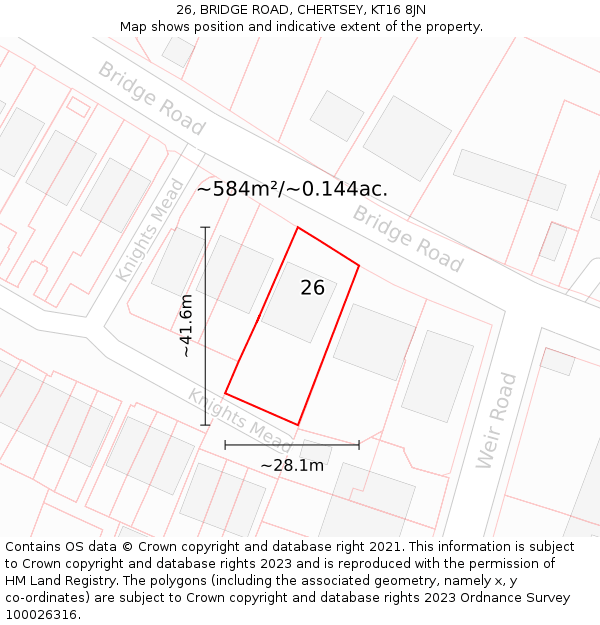 26, BRIDGE ROAD, CHERTSEY, KT16 8JN: Plot and title map