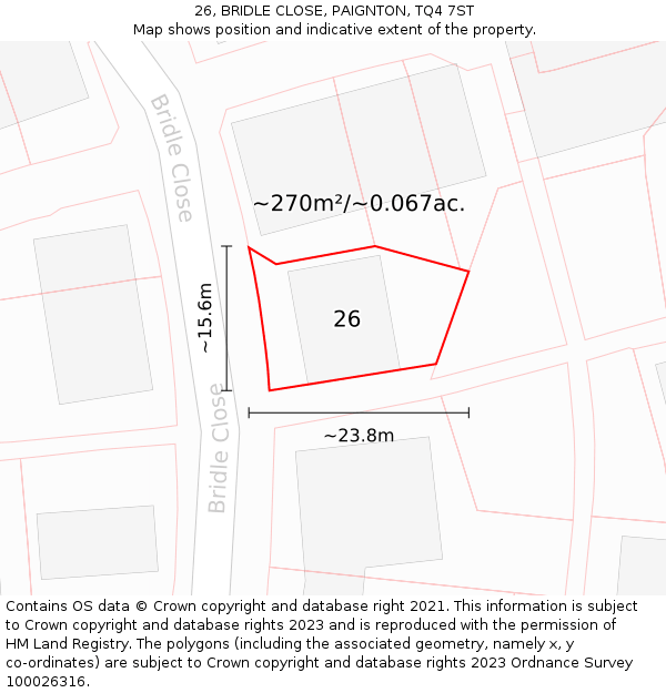 26, BRIDLE CLOSE, PAIGNTON, TQ4 7ST: Plot and title map