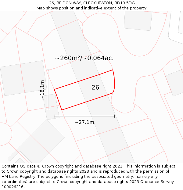 26, BRIDON WAY, CLECKHEATON, BD19 5DG: Plot and title map