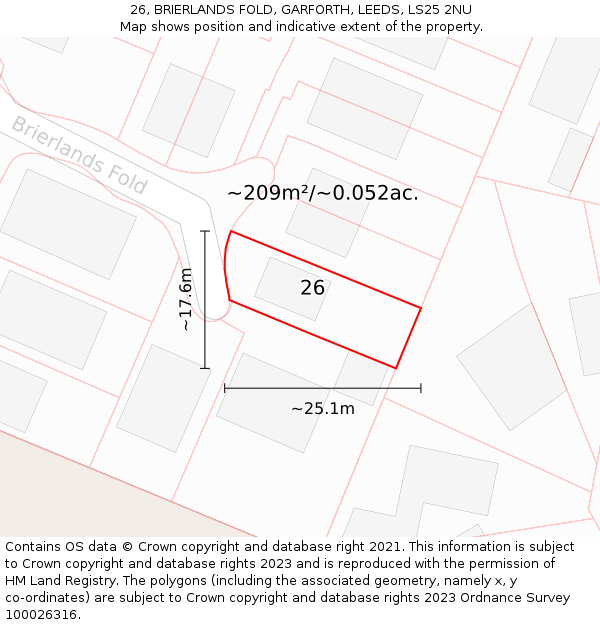 26, BRIERLANDS FOLD, GARFORTH, LEEDS, LS25 2NU: Plot and title map