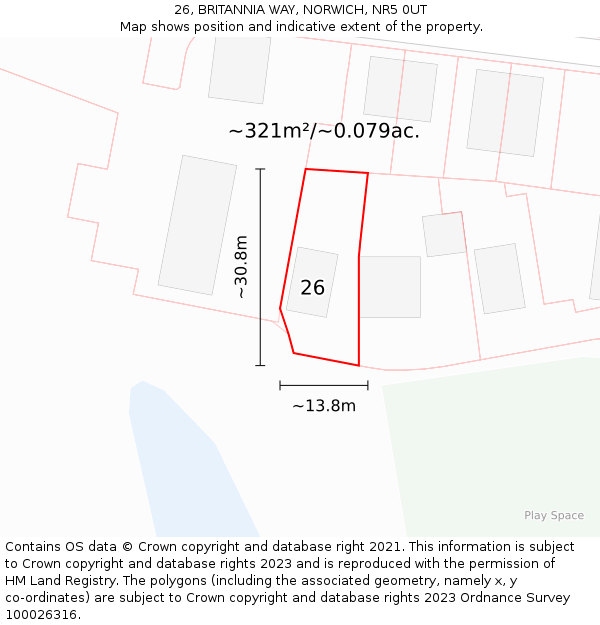 26, BRITANNIA WAY, NORWICH, NR5 0UT: Plot and title map