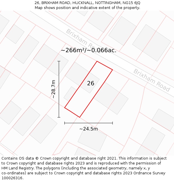 26, BRIXHAM ROAD, HUCKNALL, NOTTINGHAM, NG15 6JQ: Plot and title map