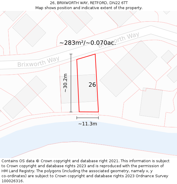 26, BRIXWORTH WAY, RETFORD, DN22 6TT: Plot and title map