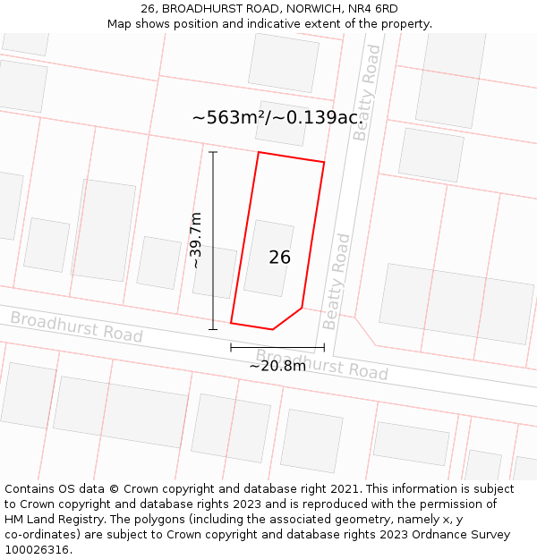 26, BROADHURST ROAD, NORWICH, NR4 6RD: Plot and title map
