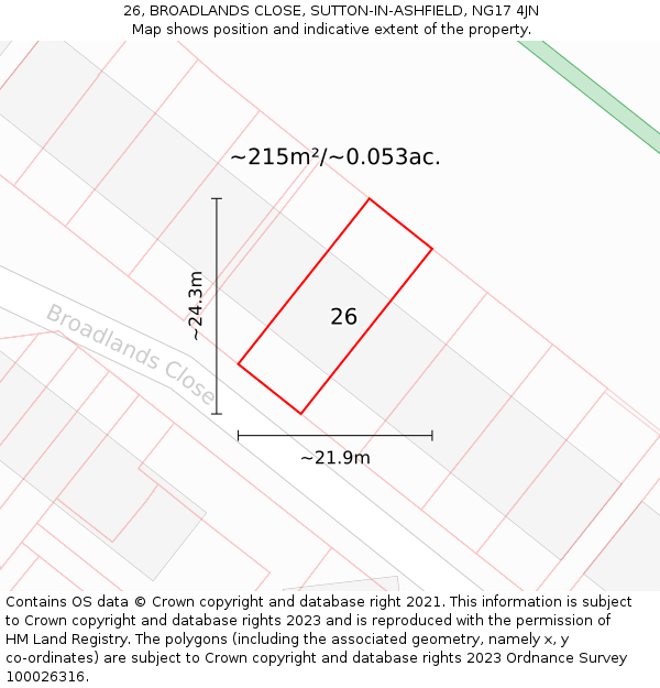 26, BROADLANDS CLOSE, SUTTON-IN-ASHFIELD, NG17 4JN: Plot and title map