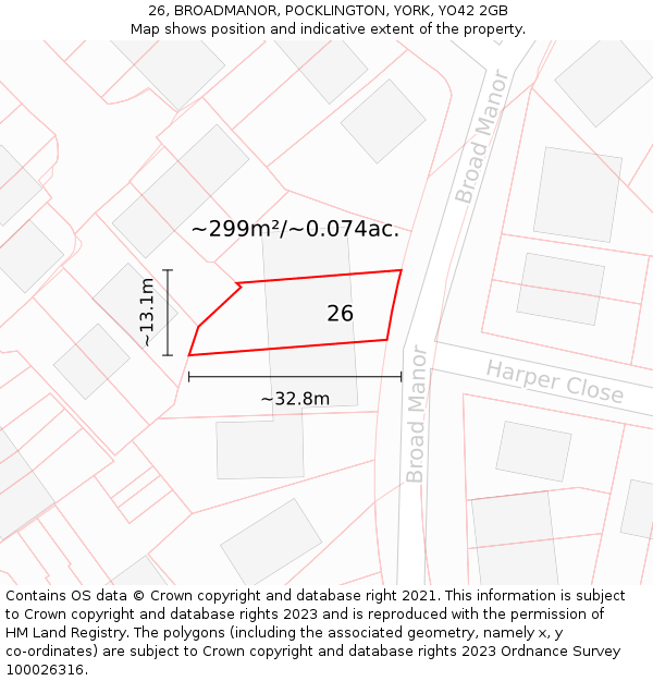 26, BROADMANOR, POCKLINGTON, YORK, YO42 2GB: Plot and title map