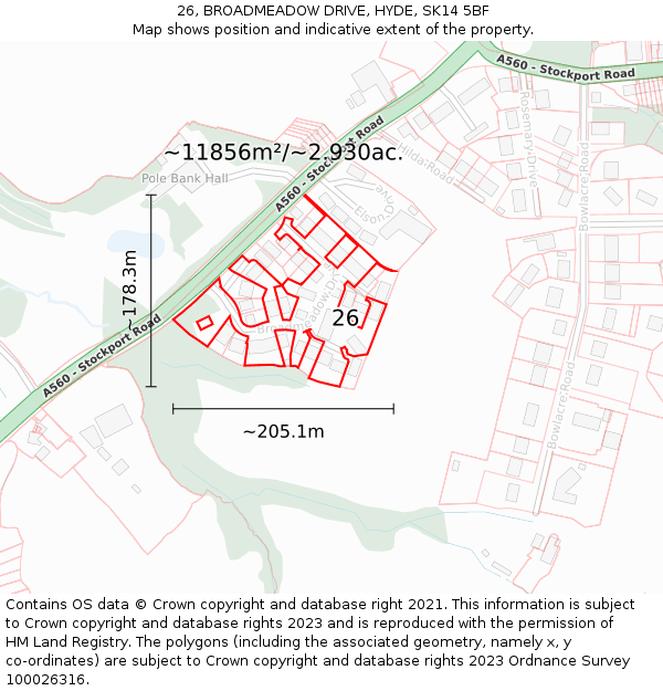 26, BROADMEADOW DRIVE, HYDE, SK14 5BF: Plot and title map
