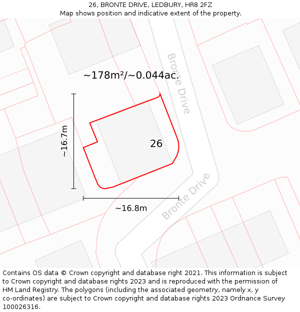 26, BRONTE DRIVE, LEDBURY, HR8 2FZ: Plot and title map