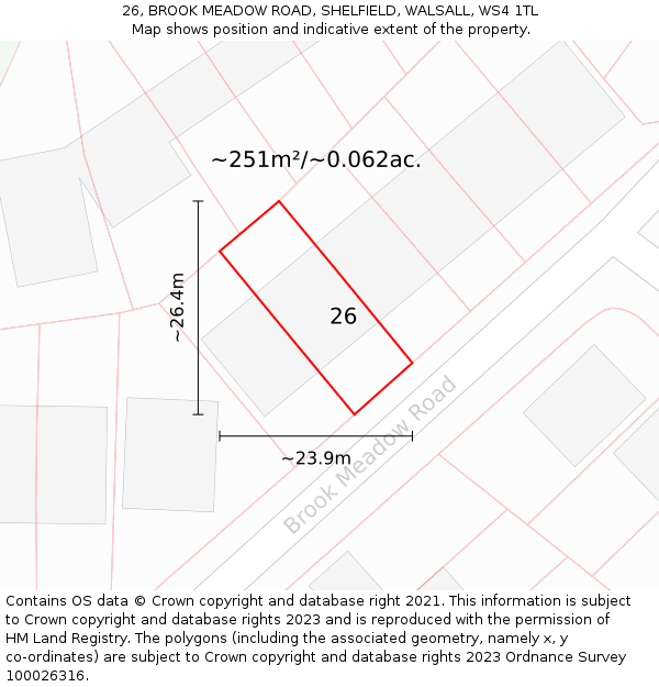 26, BROOK MEADOW ROAD, SHELFIELD, WALSALL, WS4 1TL: Plot and title map