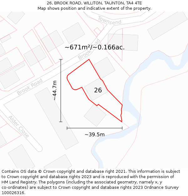 26, BROOK ROAD, WILLITON, TAUNTON, TA4 4TE: Plot and title map