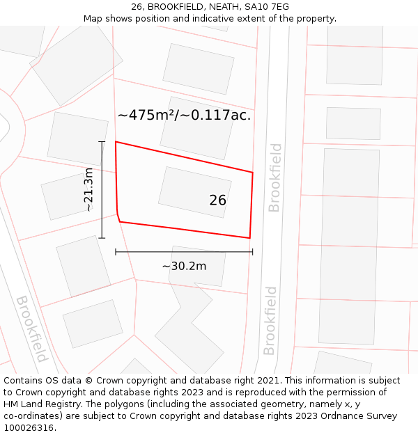 26, BROOKFIELD, NEATH, SA10 7EG: Plot and title map