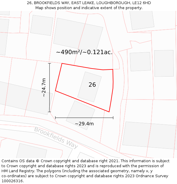 26, BROOKFIELDS WAY, EAST LEAKE, LOUGHBOROUGH, LE12 6HD: Plot and title map