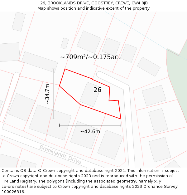 26, BROOKLANDS DRIVE, GOOSTREY, CREWE, CW4 8JB: Plot and title map