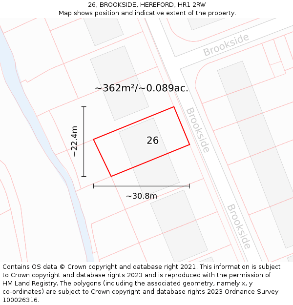 26, BROOKSIDE, HEREFORD, HR1 2RW: Plot and title map