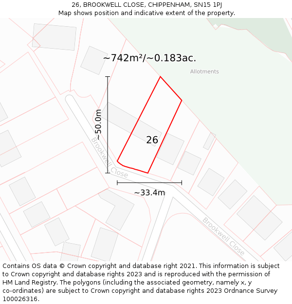 26, BROOKWELL CLOSE, CHIPPENHAM, SN15 1PJ: Plot and title map