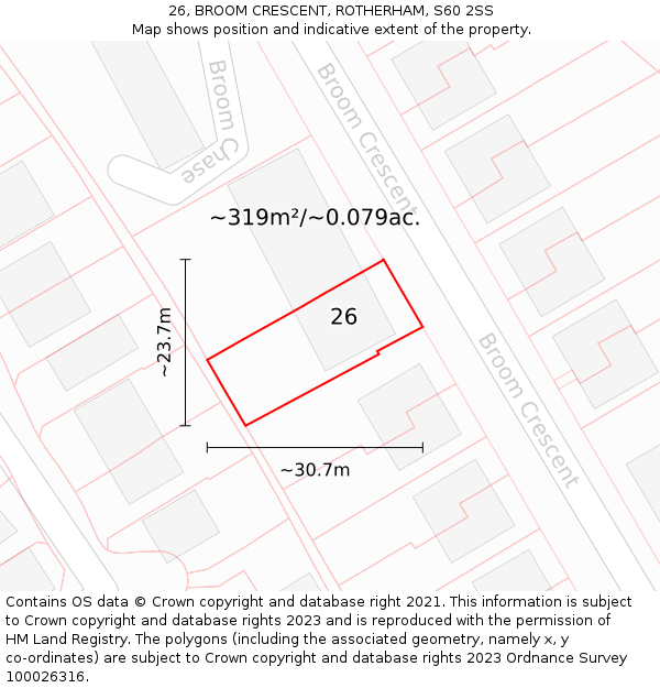 26, BROOM CRESCENT, ROTHERHAM, S60 2SS: Plot and title map