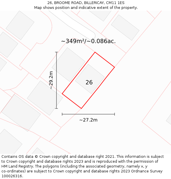 26, BROOME ROAD, BILLERICAY, CM11 1ES: Plot and title map