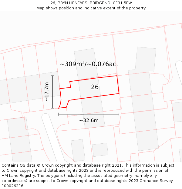 26, BRYN HENFAES, BRIDGEND, CF31 5EW: Plot and title map