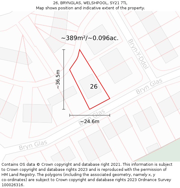 26, BRYNGLAS, WELSHPOOL, SY21 7TL: Plot and title map