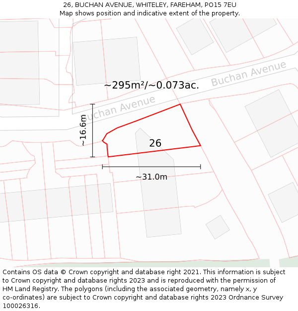 26, BUCHAN AVENUE, WHITELEY, FAREHAM, PO15 7EU: Plot and title map