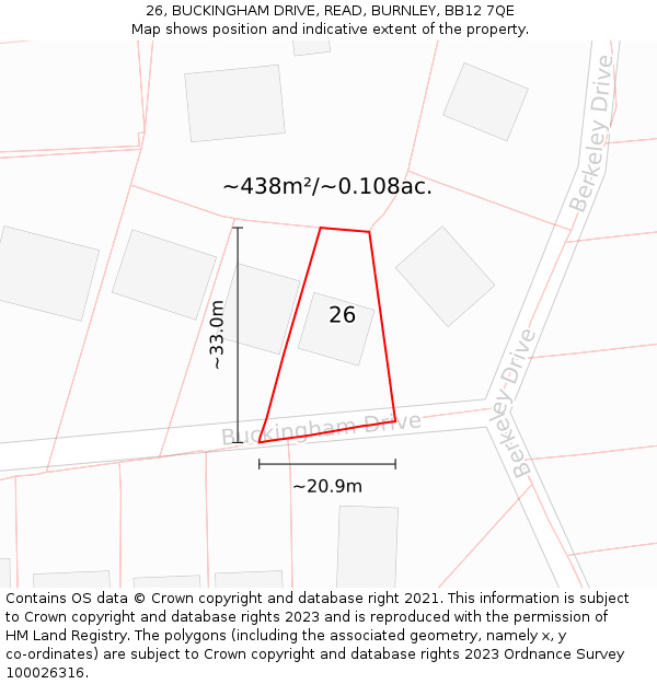 26, BUCKINGHAM DRIVE, READ, BURNLEY, BB12 7QE: Plot and title map