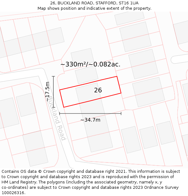 26, BUCKLAND ROAD, STAFFORD, ST16 1UA: Plot and title map