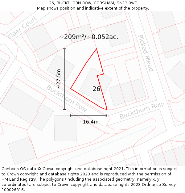 26, BUCKTHORN ROW, CORSHAM, SN13 9WE: Plot and title map