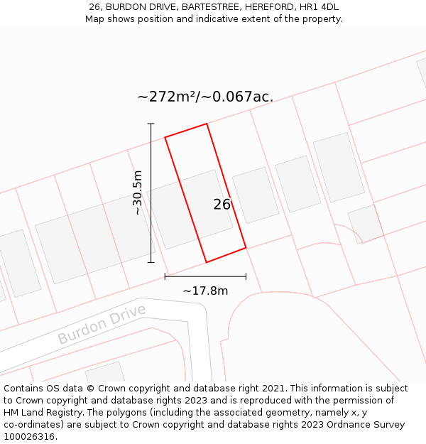 26, BURDON DRIVE, BARTESTREE, HEREFORD, HR1 4DL: Plot and title map