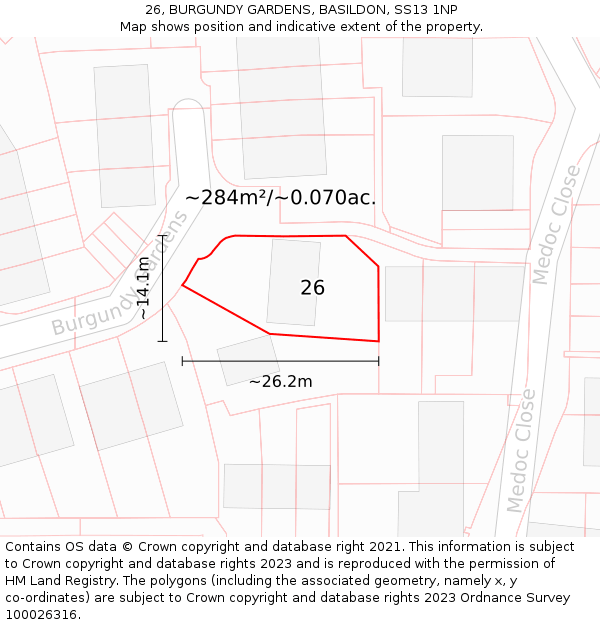 26, BURGUNDY GARDENS, BASILDON, SS13 1NP: Plot and title map