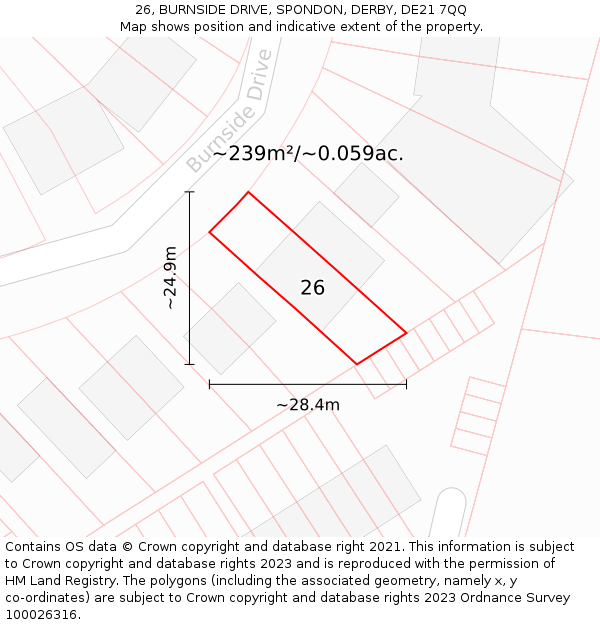 26, BURNSIDE DRIVE, SPONDON, DERBY, DE21 7QQ: Plot and title map