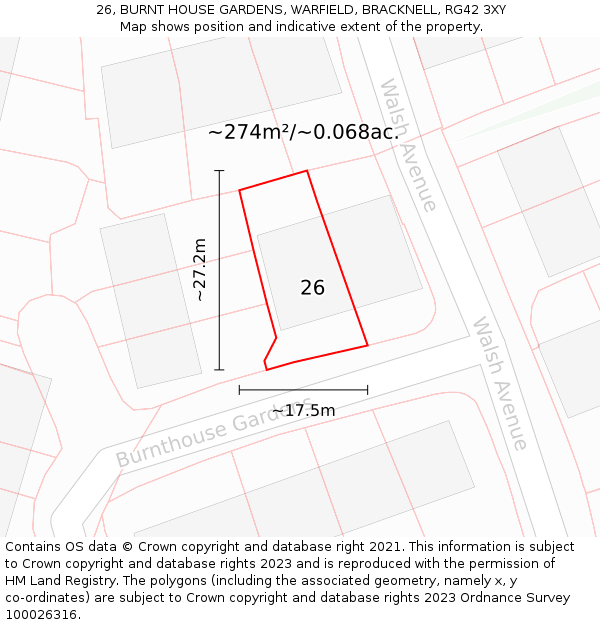26, BURNT HOUSE GARDENS, WARFIELD, BRACKNELL, RG42 3XY: Plot and title map
