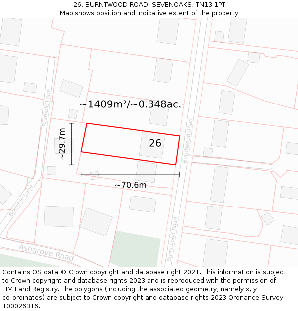 26, BURNTWOOD ROAD, SEVENOAKS, TN13 1PT: Plot and title map