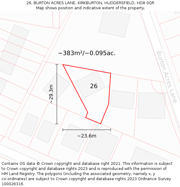 26, BURTON ACRES LANE, KIRKBURTON, HUDDERSFIELD, HD8 0QR: Plot and title map