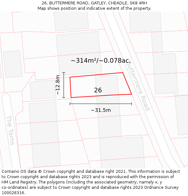 26, BUTTERMERE ROAD, GATLEY, CHEADLE, SK8 4RH: Plot and title map