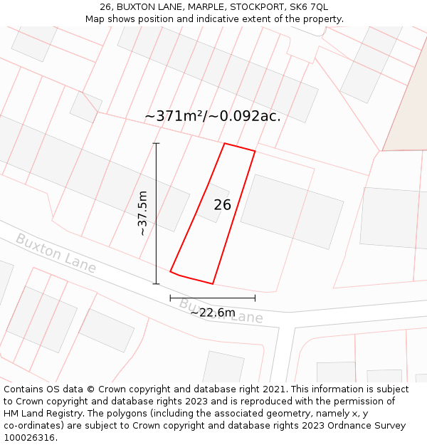26, BUXTON LANE, MARPLE, STOCKPORT, SK6 7QL: Plot and title map
