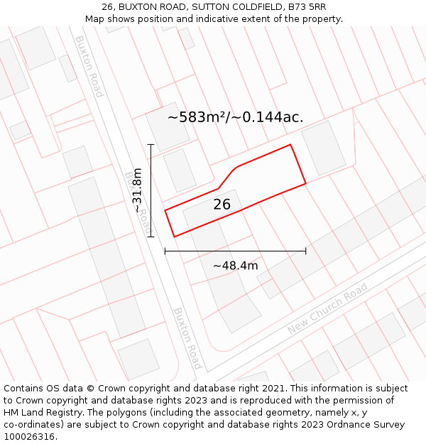 26, BUXTON ROAD, SUTTON COLDFIELD, B73 5RR: Plot and title map